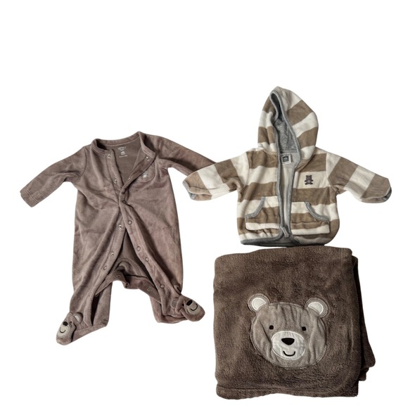 Other - Carters Baby Outfit Set Blanket Footed Pajama Brown Stripe Sleep Wear Newborn